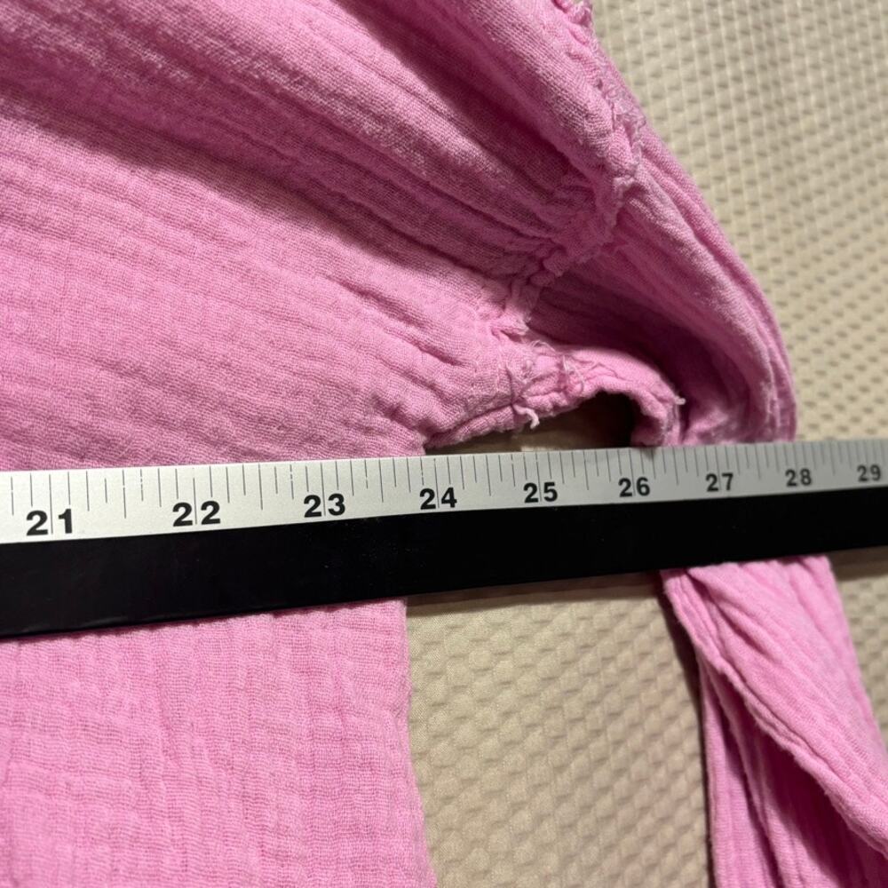 Pink Lily Lavender Gauze Button Down Shirt Raw Hem Oversized Boho Casual Small - Picture 7 of 9